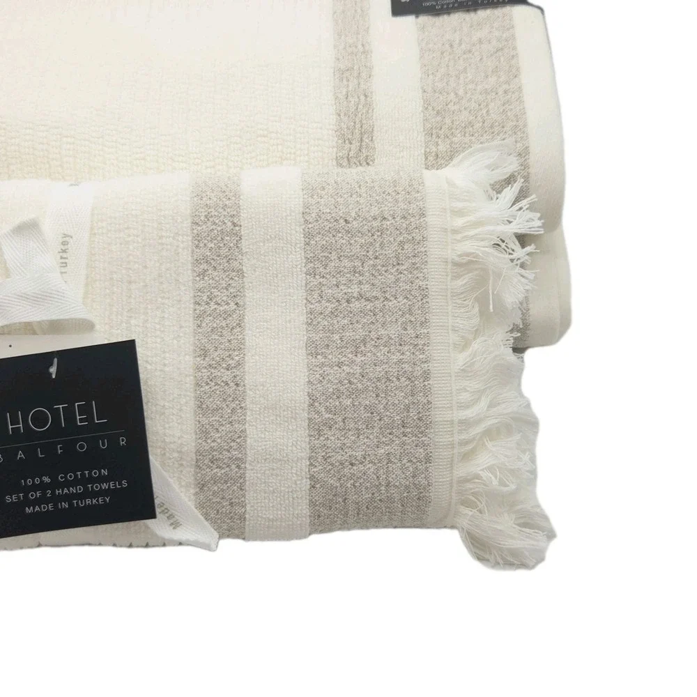Hotel Balfour 4pc Cream And Taupe Turkish Cotton Towel Set 2 Bath 2 Hand Japandi